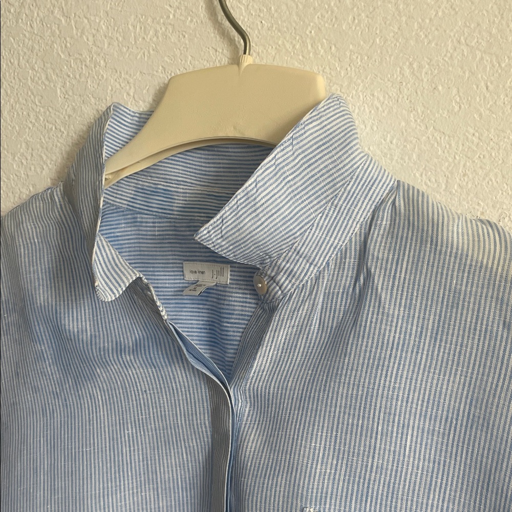 J. Jill Light Blue and White Petite Linen Tunic